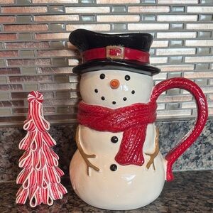 Festive Snowman Pitcher with Red Scarf and Black Hat ❤️ ☃️